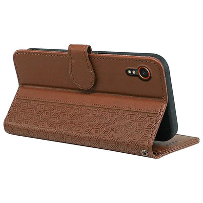 For Samsung Galaxy Xcover7 Case Wallet Leather Flip Phone Cover Cubic Grid Imprinted