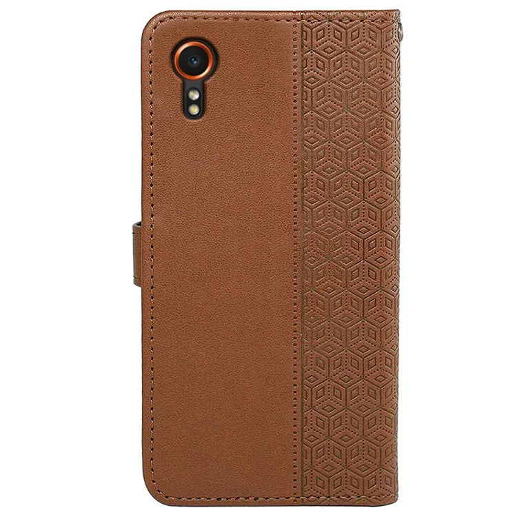 For Samsung Galaxy Xcover7 Case Wallet Leather Flip Phone Cover Cubic Grid Imprinted