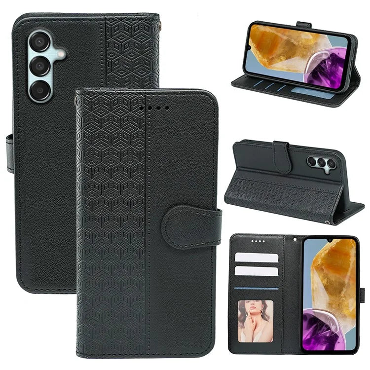 For Samsung Galaxy M15 5G / F15 5G Phone Case Cubic Grid Imprint PU Leather Wallet Cover
