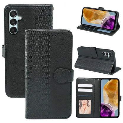 For Samsung Galaxy M15 5G / F15 5G Phone Case Cubic Grid Imprint PU Leather Wallet Cover