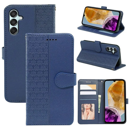 For Samsung Galaxy M15 5G / F15 5G Phone Case Cubic Grid Imprint PU Leather Wallet Cover