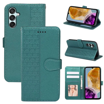For Samsung Galaxy M15 5G / F15 5G Phone Case Cubic Grid Imprint PU Leather Wallet Cover