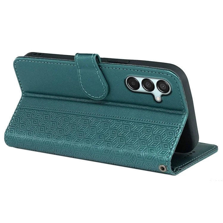 For Samsung Galaxy M15 5G / F15 5G Phone Case Cubic Grid Imprint PU Leather Wallet Cover