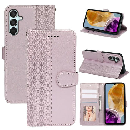 For Samsung Galaxy M15 5G / F15 5G Phone Case Cubic Grid Imprint PU Leather Wallet Cover