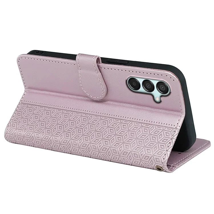 For Samsung Galaxy M15 5G / F15 5G Phone Case Cubic Grid Imprint PU Leather Wallet Cover