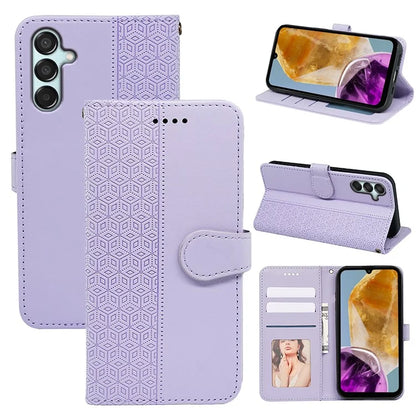 For Samsung Galaxy M15 5G / F15 5G Phone Case Cubic Grid Imprint PU Leather Wallet Cover