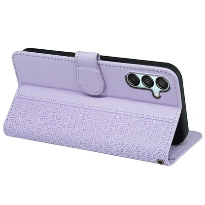 For Samsung Galaxy M15 5G / F15 5G Phone Case Cubic Grid Imprint PU Leather Wallet Cover