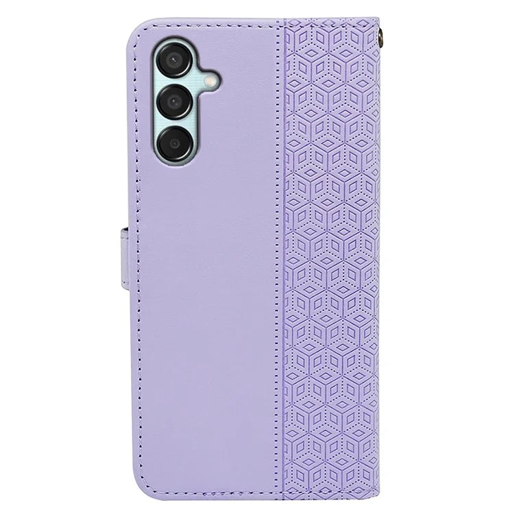 For Samsung Galaxy M15 5G / F15 5G Phone Case Cubic Grid Imprint PU Leather Wallet Cover