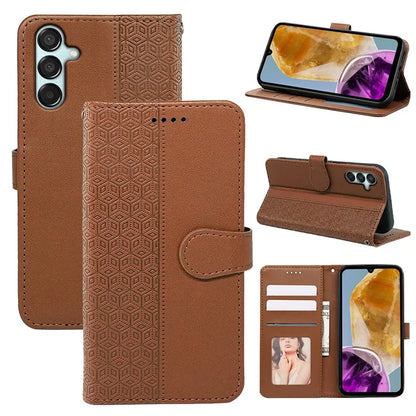 For Samsung Galaxy M15 5G / F15 5G Phone Case Cubic Grid Imprint PU Leather Wallet Cover