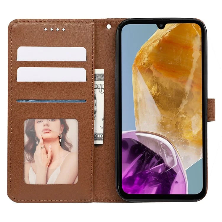 For Samsung Galaxy M15 5G / F15 5G Phone Case Cubic Grid Imprint PU Leather Wallet Cover