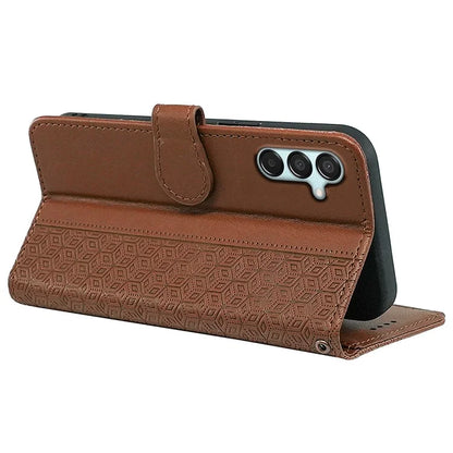 For Samsung Galaxy M15 5G / F15 5G Phone Case Cubic Grid Imprint PU Leather Wallet Cover