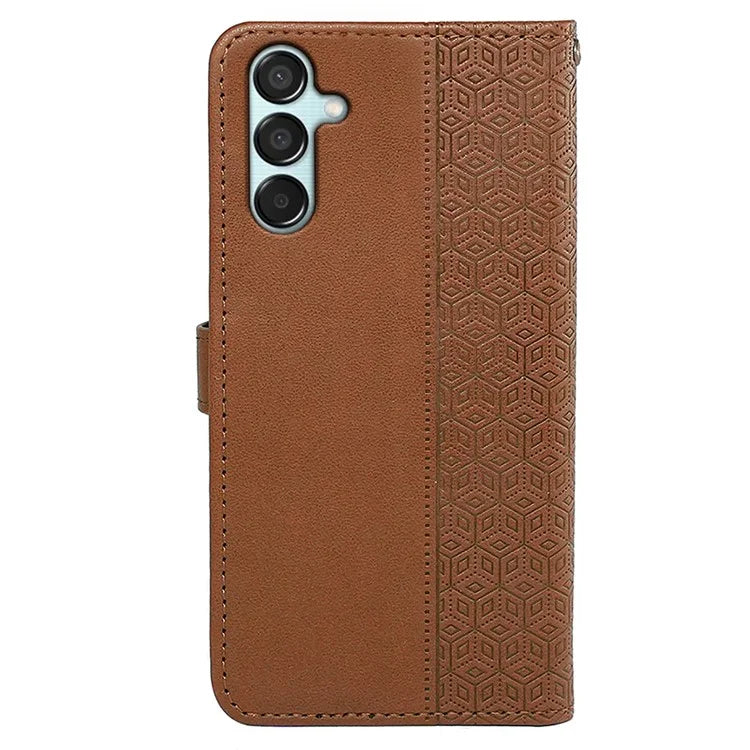 For Samsung Galaxy M15 5G / F15 5G Phone Case Cubic Grid Imprint PU Leather Wallet Cover