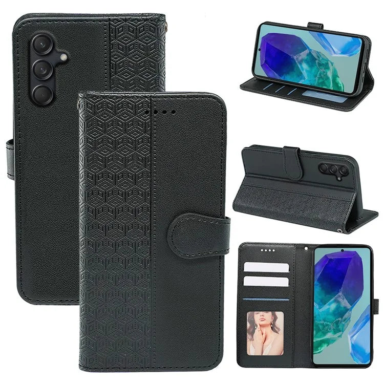 For Samsung Galaxy M55 5G / C55 5G / F55 5G Case Wallet Cubic Grid Leather Phone Cover