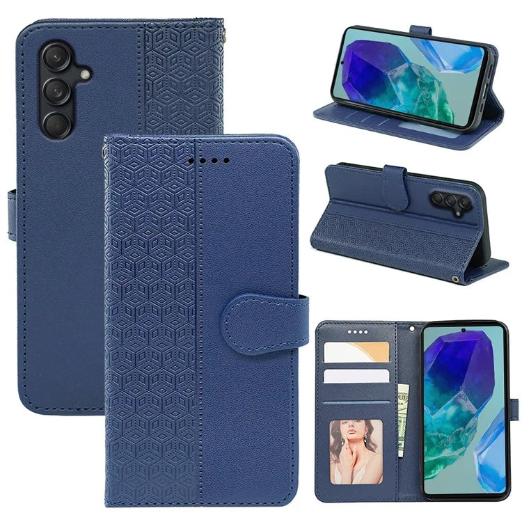 For Samsung Galaxy M55 5G / C55 5G / F55 5G Case Wallet Cubic Grid Leather Phone Cover