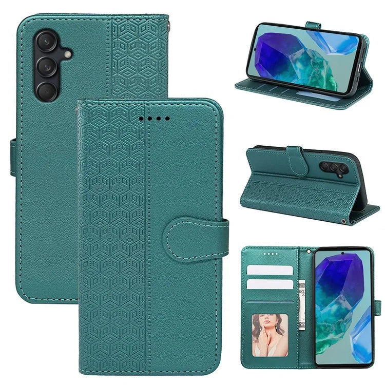 For Samsung Galaxy M55 5G / C55 5G / F55 5G Case Wallet Cubic Grid Leather Phone Cover