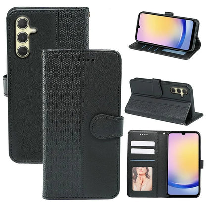 For Samsung Galaxy A15 4G / A15 5G Case Cubic Grid Imprinted Leather Flip Phone Cover