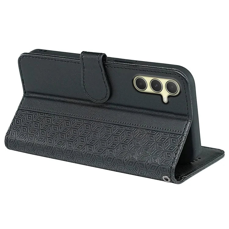 For Samsung Galaxy A15 4G / A15 5G Case Cubic Grid Imprinted Leather Flip Phone Cover