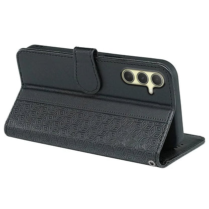 For Samsung Galaxy A15 4G / A15 5G Case Cubic Grid Imprinted Leather Flip Phone Cover