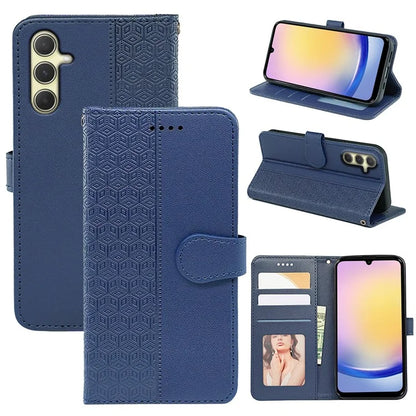 For Samsung Galaxy A15 4G / A15 5G Case Cubic Grid Imprinted Leather Flip Phone Cover