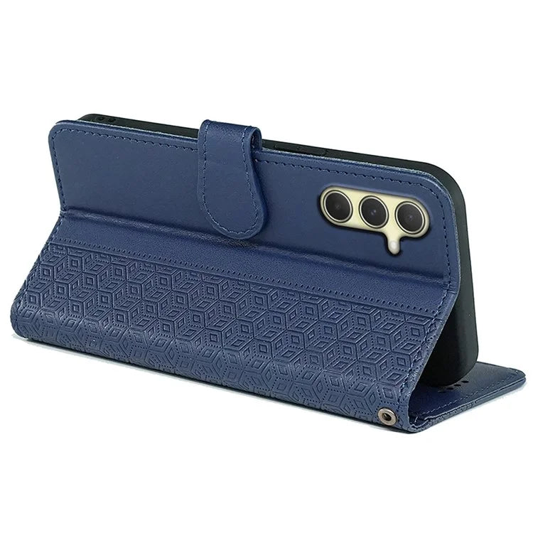 For Samsung Galaxy A15 4G / A15 5G Case Cubic Grid Imprinted Leather Flip Phone Cover