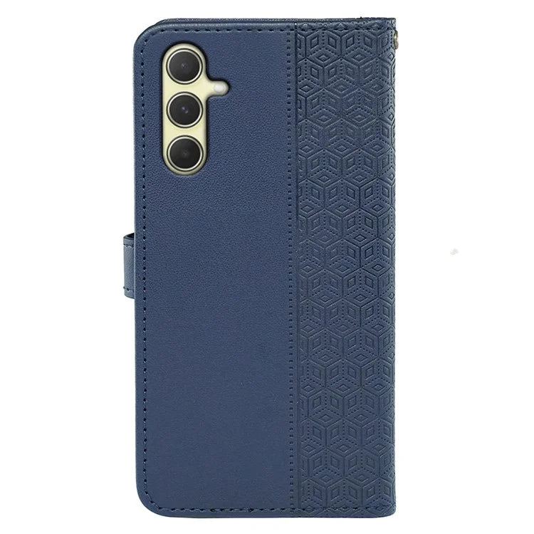 For Samsung Galaxy A15 4G / A15 5G Case Cubic Grid Imprinted Leather Flip Phone Cover