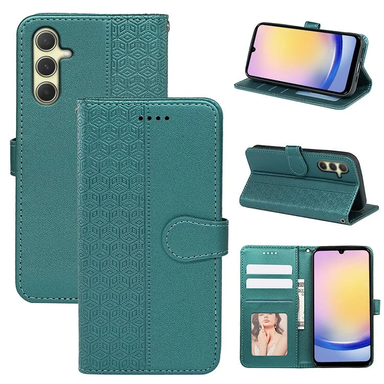 For Samsung Galaxy A15 4G / A15 5G Case Cubic Grid Imprinted Leather Flip Phone Cover