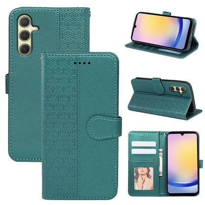 For Samsung Galaxy A15 4G / A15 5G Case Cubic Grid Imprinted Leather Flip Phone Cover