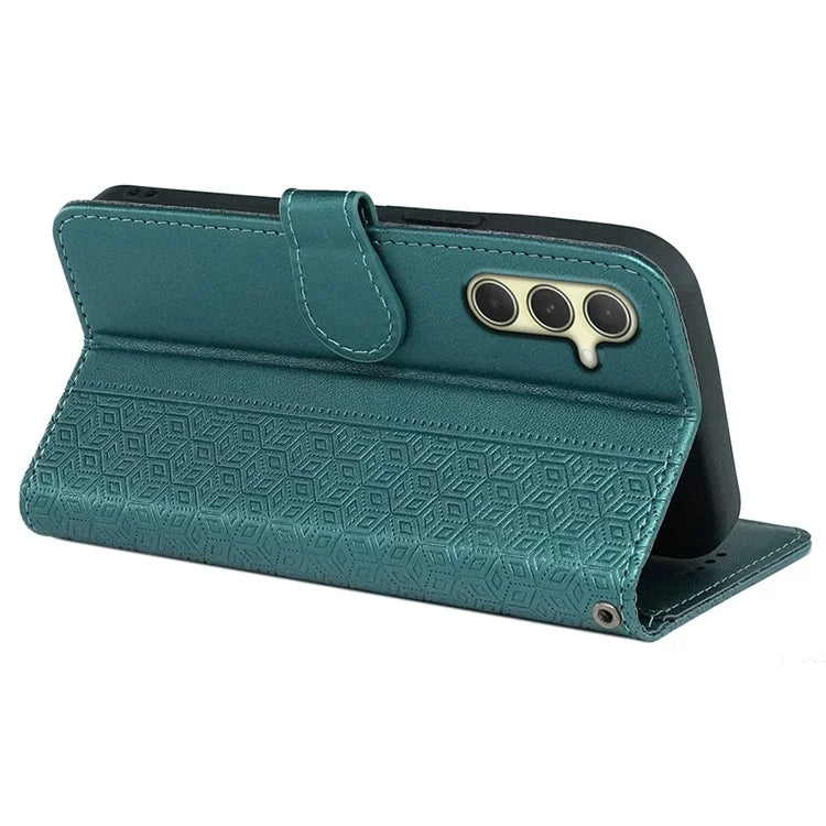 For Samsung Galaxy A15 4G / A15 5G Case Cubic Grid Imprinted Leather Flip Phone Cover
