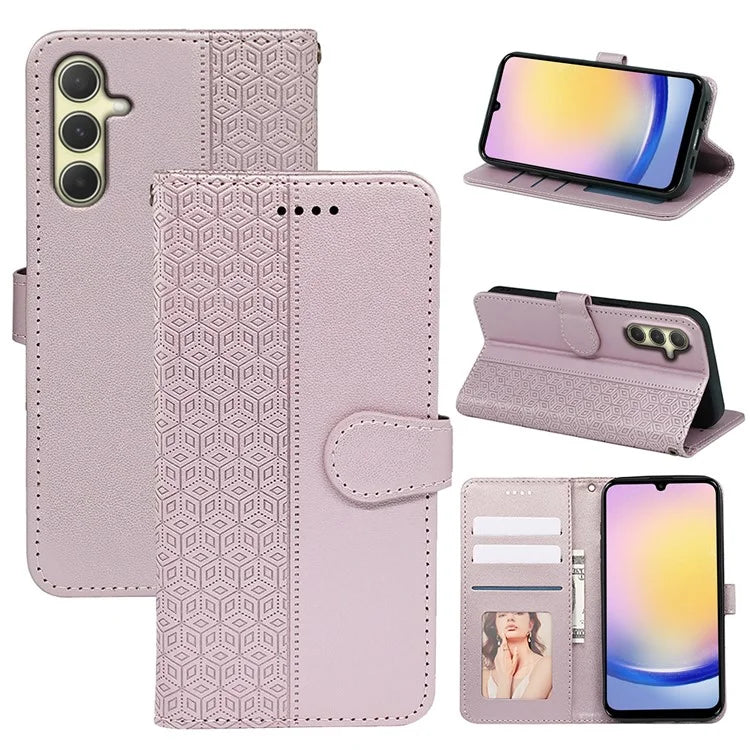 For Samsung Galaxy A15 4G / A15 5G Case Cubic Grid Imprinted Leather Flip Phone Cover