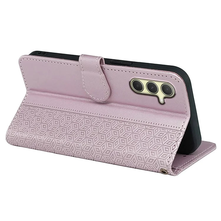 For Samsung Galaxy A15 4G / A15 5G Case Cubic Grid Imprinted Leather Flip Phone Cover