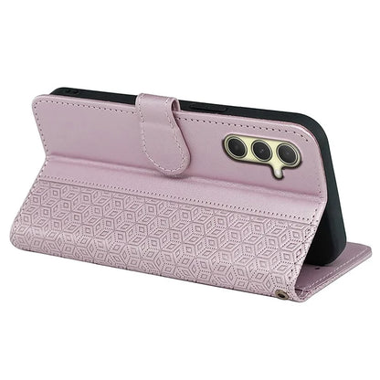 For Samsung Galaxy A15 4G / A15 5G Case Cubic Grid Imprinted Leather Flip Phone Cover