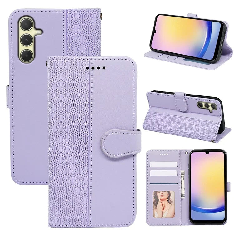 For Samsung Galaxy A15 4G / A15 5G Case Cubic Grid Imprinted Leather Flip Phone Cover