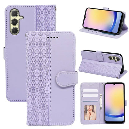 For Samsung Galaxy A15 4G / A15 5G Case Cubic Grid Imprinted Leather Flip Phone Cover