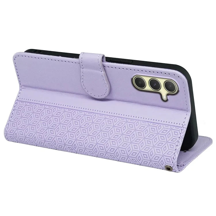 For Samsung Galaxy A15 4G / A15 5G Case Cubic Grid Imprinted Leather Flip Phone Cover