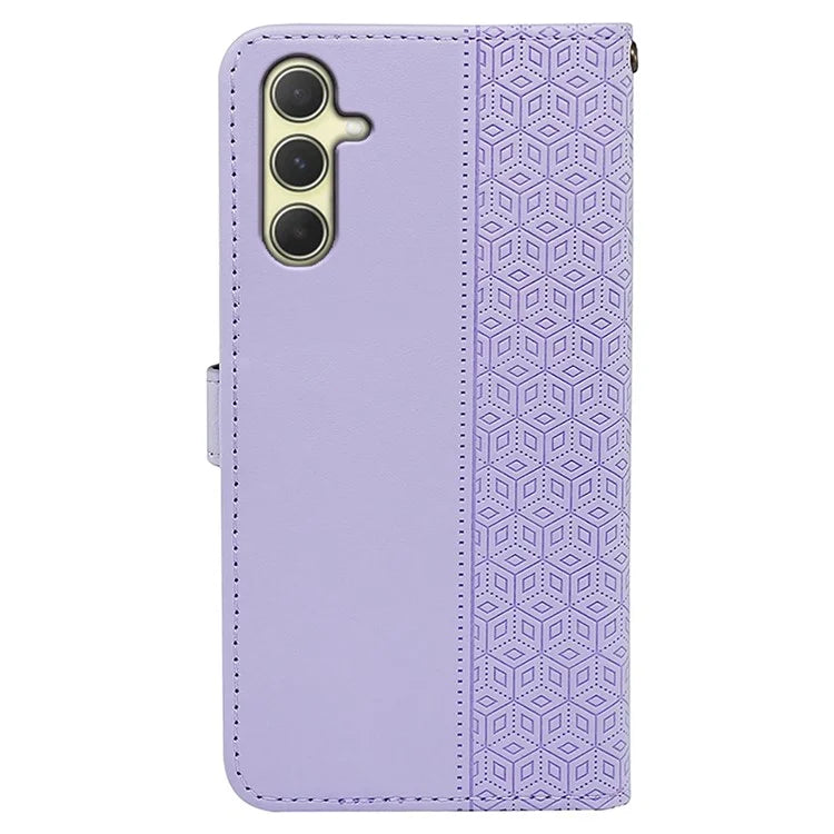 For Samsung Galaxy A15 4G / A15 5G Case Cubic Grid Imprinted Leather Flip Phone Cover