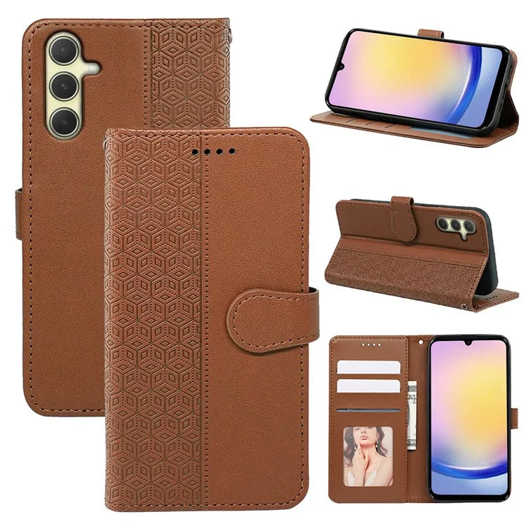 For Samsung Galaxy A15 4G / A15 5G Case Cubic Grid Imprinted Leather Flip Phone Cover