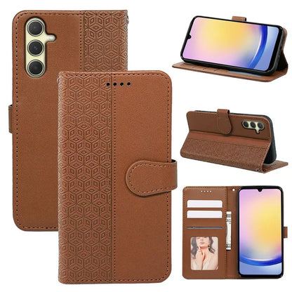 For Samsung Galaxy A15 4G / A15 5G Case Cubic Grid Imprinted Leather Flip Phone Cover