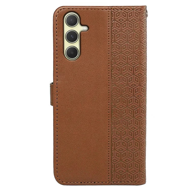 For Samsung Galaxy A15 4G / A15 5G Case Cubic Grid Imprinted Leather Flip Phone Cover
