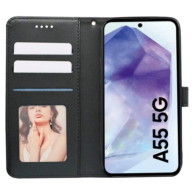 For Samsung Galaxy A55 5G Case Cubic Grid Imprint PU Leather Wallet Phone Cover