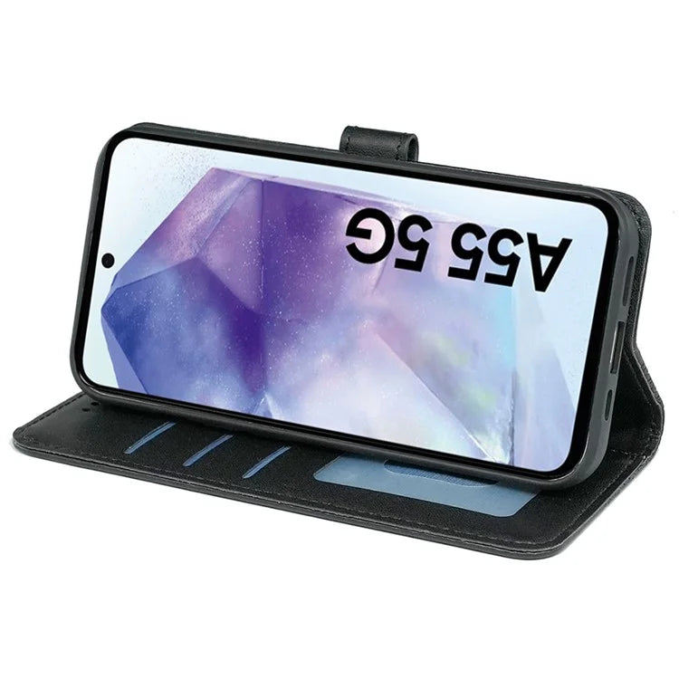 For Samsung Galaxy A55 5G Case Cubic Grid Imprint PU Leather Wallet Phone Cover