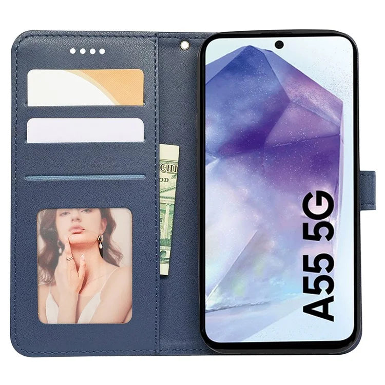 For Samsung Galaxy A55 5G Case Cubic Grid Imprint PU Leather Wallet Phone Cover