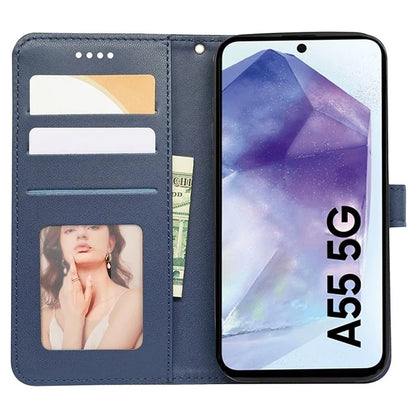 For Samsung Galaxy A55 5G Case Cubic Grid Imprint PU Leather Wallet Phone Cover