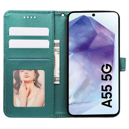 For Samsung Galaxy A55 5G Case Cubic Grid Imprint PU Leather Wallet Phone Cover