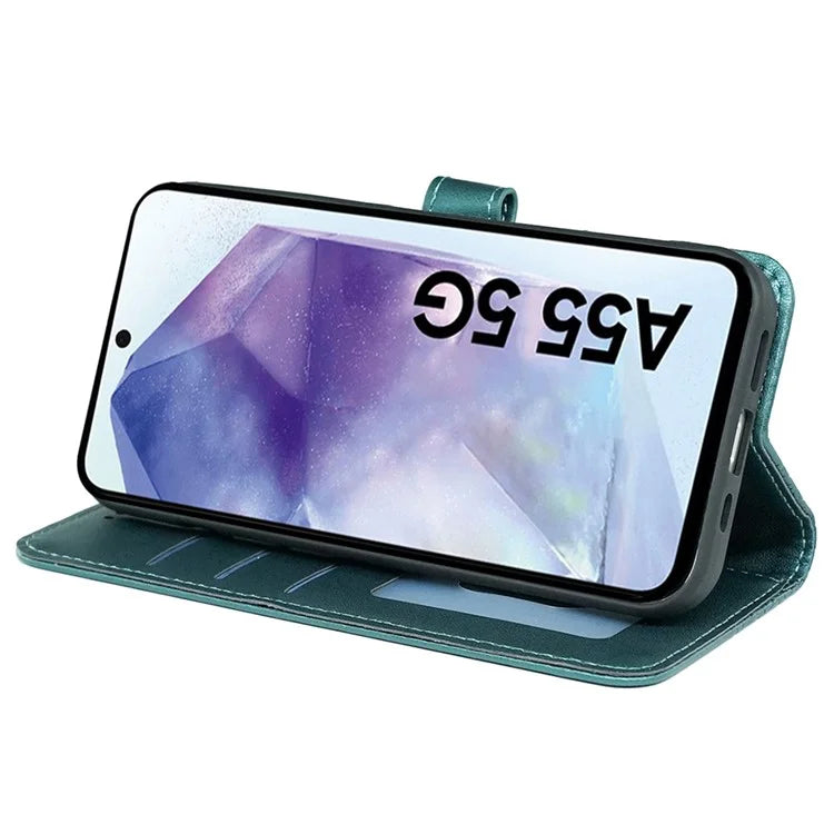 For Samsung Galaxy A55 5G Case Cubic Grid Imprint PU Leather Wallet Phone Cover