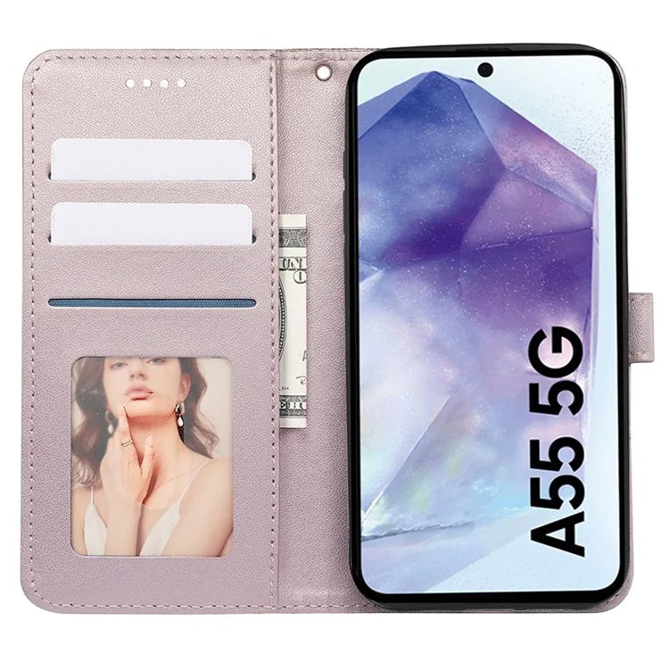 For Samsung Galaxy A55 5G Case Cubic Grid Imprint PU Leather Wallet Phone Cover