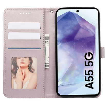 For Samsung Galaxy A55 5G Case Cubic Grid Imprint PU Leather Wallet Phone Cover