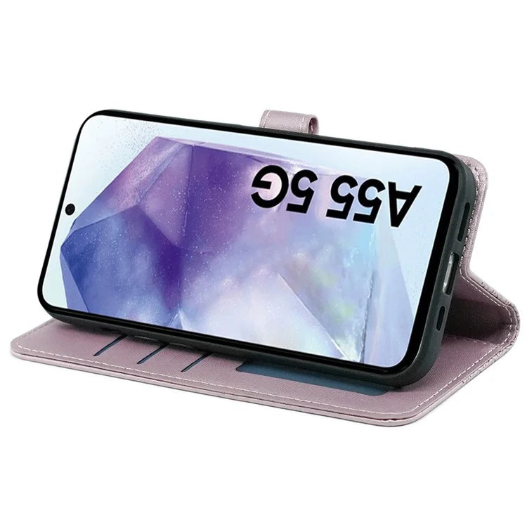 For Samsung Galaxy A55 5G Case Cubic Grid Imprint PU Leather Wallet Phone Cover