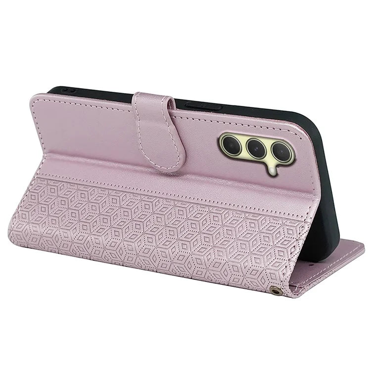 For Samsung Galaxy A55 5G Case Cubic Grid Imprint PU Leather Wallet Phone Cover