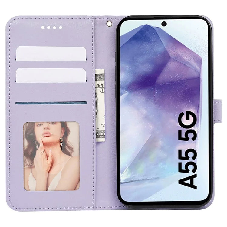 For Samsung Galaxy A55 5G Case Cubic Grid Imprint PU Leather Wallet Phone Cover