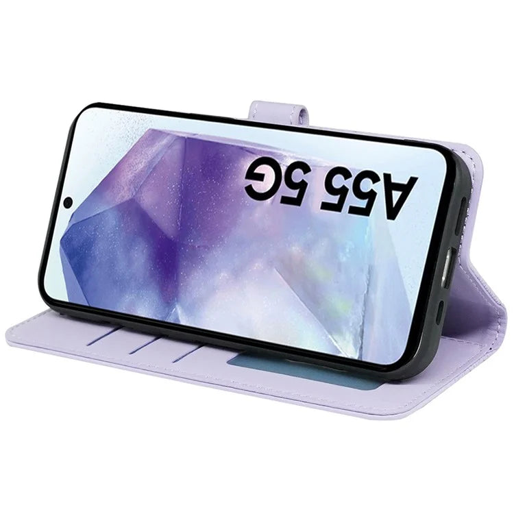For Samsung Galaxy A55 5G Case Cubic Grid Imprint PU Leather Wallet Phone Cover